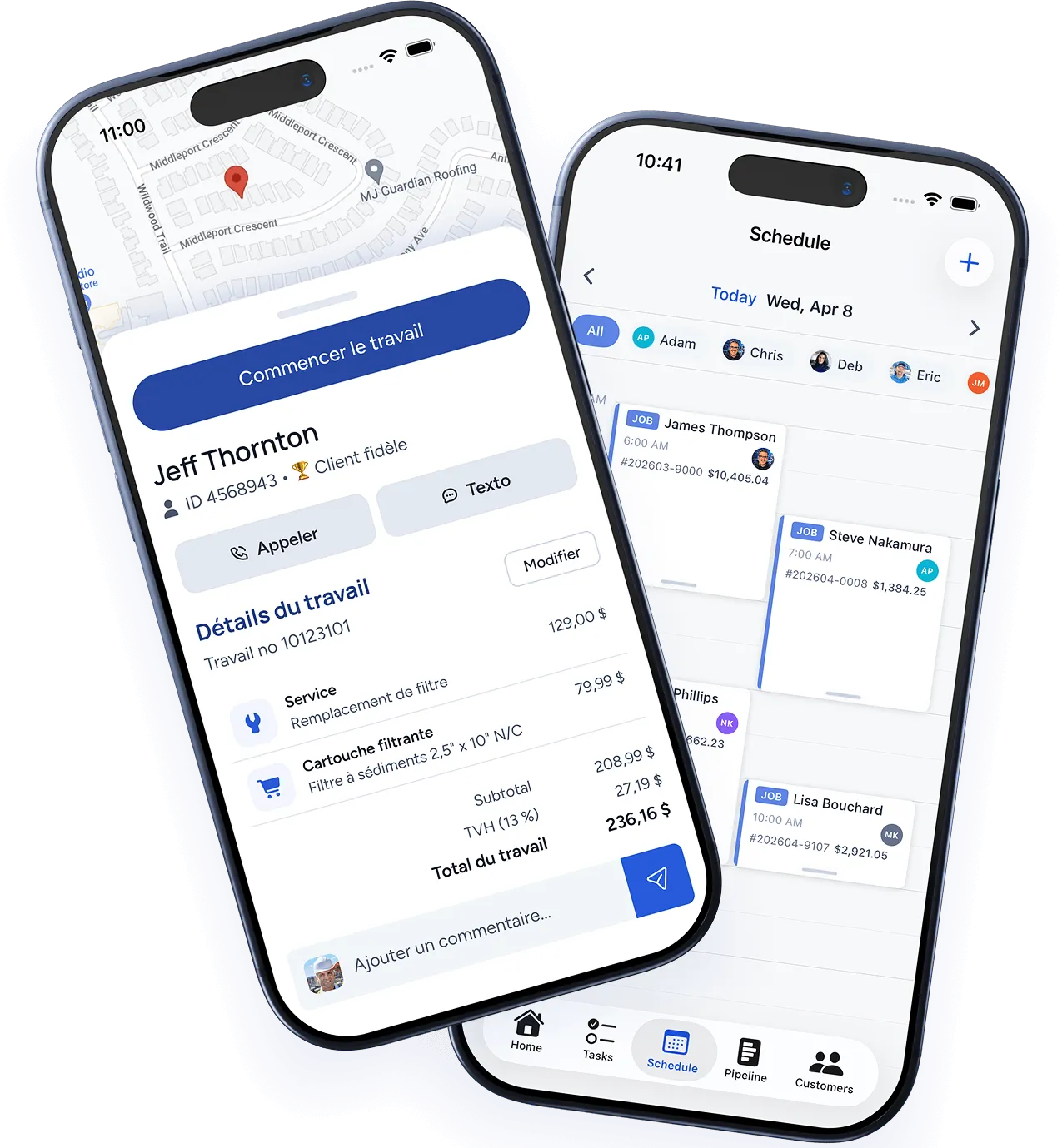 Écrans de l'application mobile WorkBoss